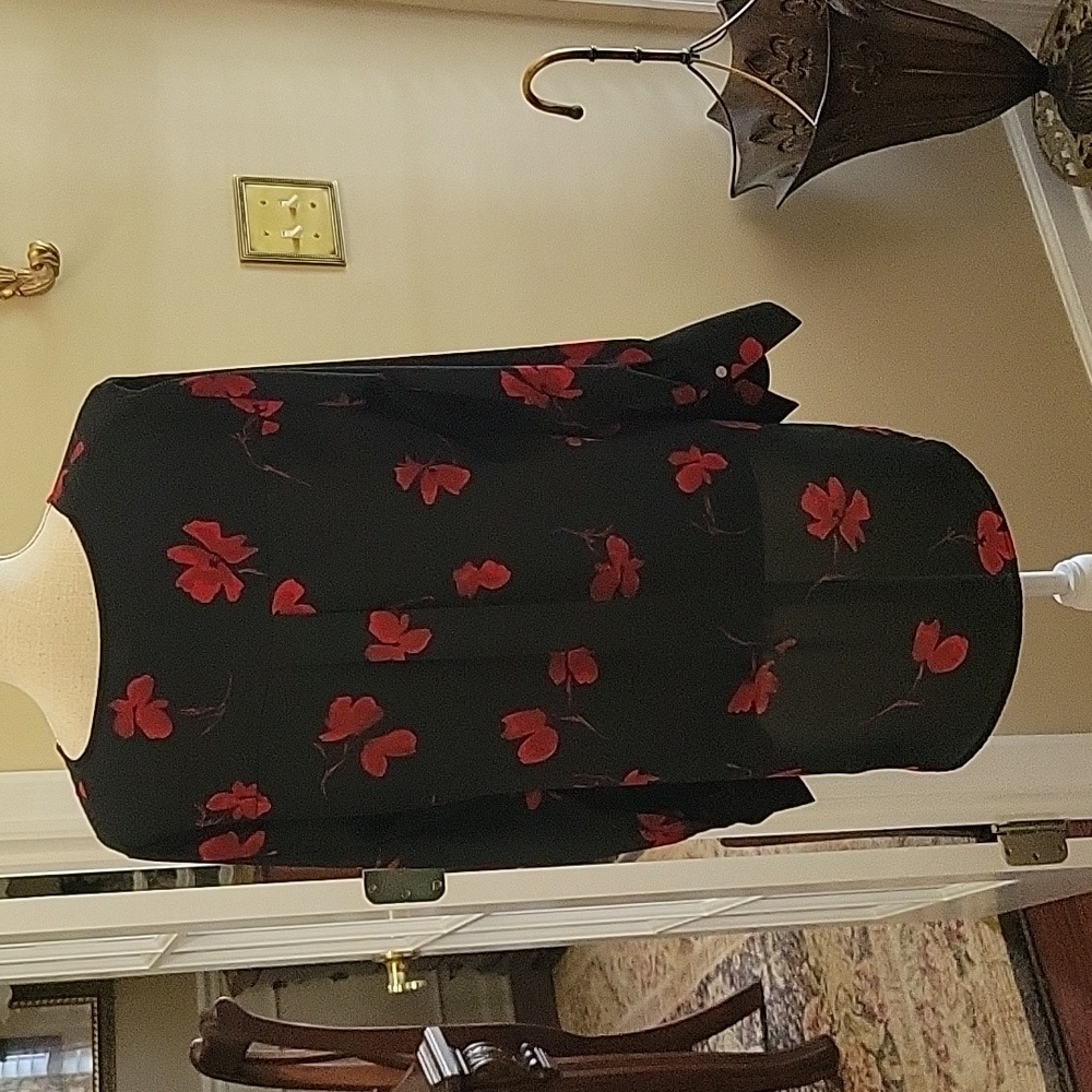 The Limited black red floral top long statement sleeve modified Vneck Med EUC… - Picture 7 of 9